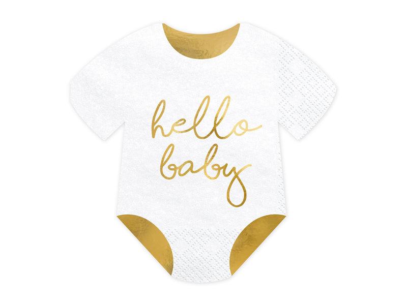Servietten Body - Hello Baby, weiß, 16x16cm (1 VPE / 20 Stk.) - FeierGlanz